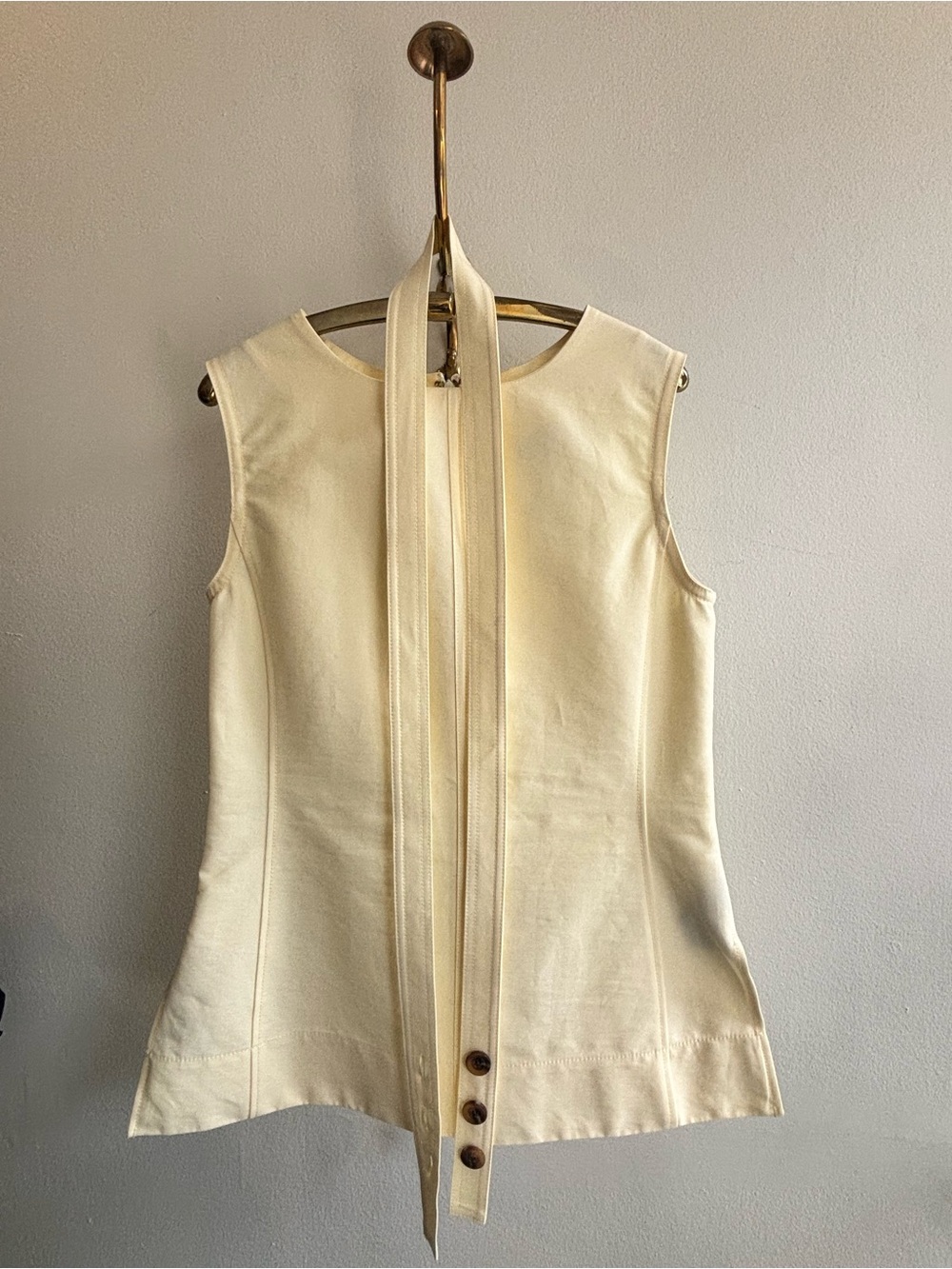 Sleeveless Cream Button-Tie Top